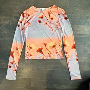 Miaou Mesh Graphic Long Sleeve Top Size medium in Sunrise